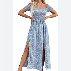 NWT Sz 0 Nino Balcutti Blue Floral Off-Shoulder Maxi Dress